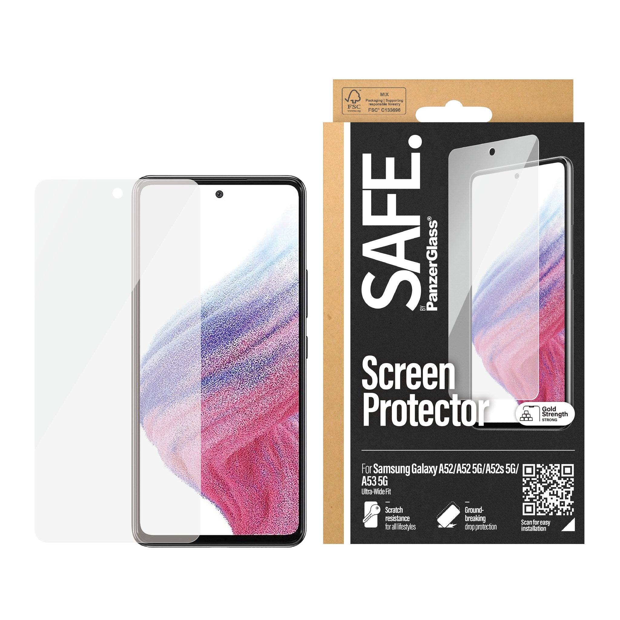 SAFE. by PanzerGlass® Skærmbeskyttelse Samsung Galaxy A52 | A52 5G | A52s 5G | A53 5G | Ultra-Wide Fit